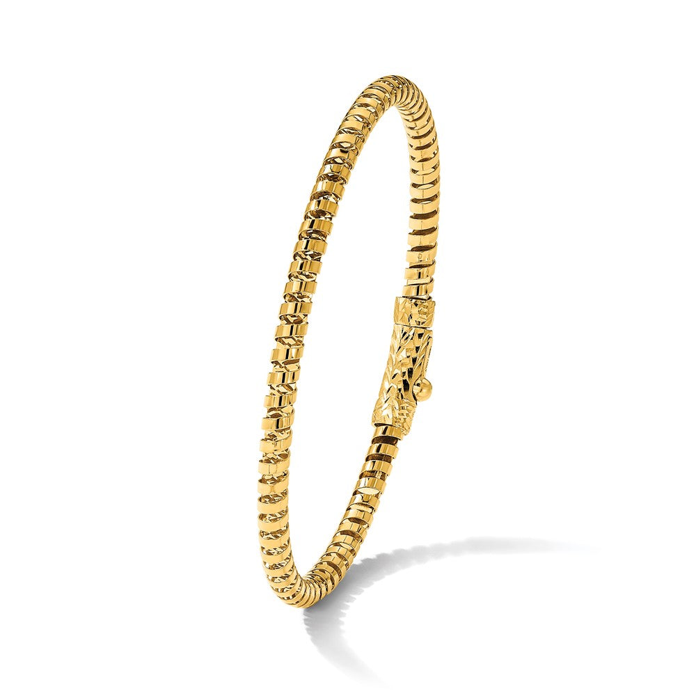 14K Polished and Diamond-cut Fancy Spiral 3.75mm Flexible Oval Bangle Bracelet