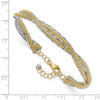 14K Two-tone Diamond-cut and Textured Braided 6.70mm with Safety Chain Flexible Oval Bangle Bracelet