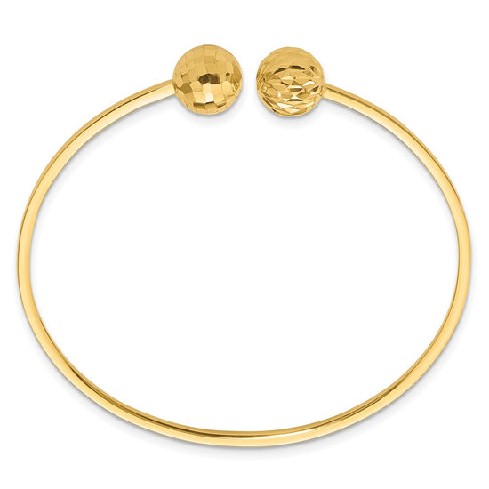 14K Polished and Diamond-cut 10mm Ball 2.00mm Flexible Oval Cuff Bangle Bracelet