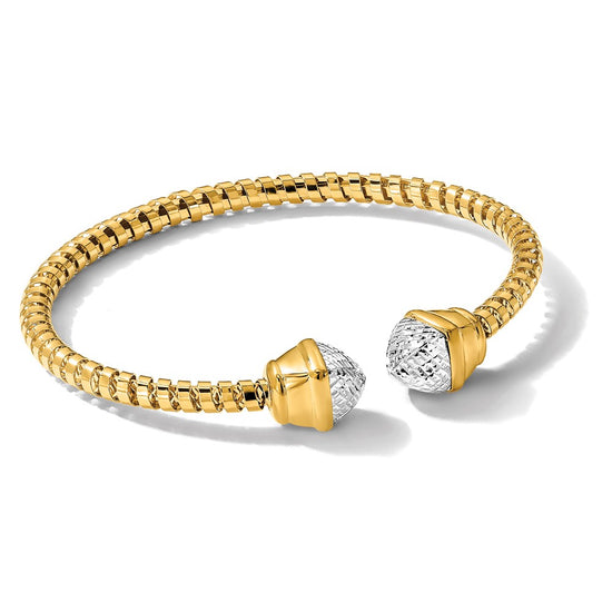 14K with Rhodium Diamond-cut Fancy Spiral Cuff Bracelet