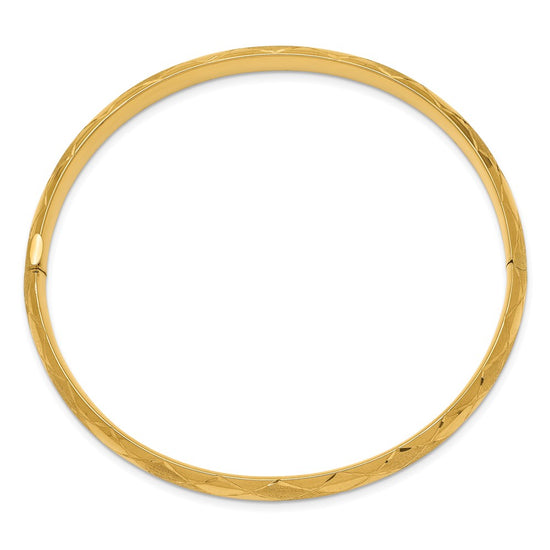 14k 4/16 Diamond-cut Fancy 6.50mm Hinged Oval Bangle Bracelet