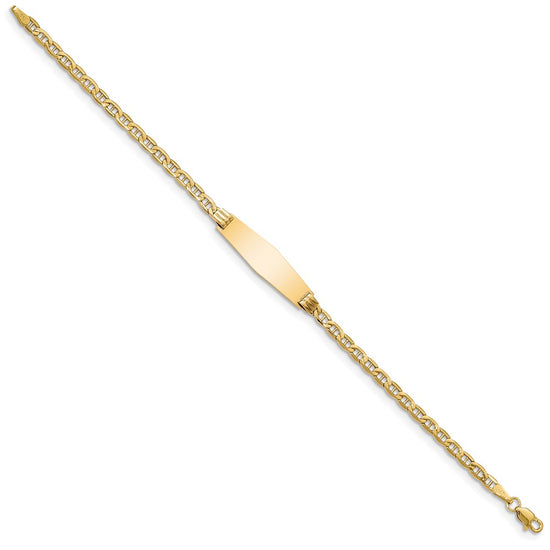 14k Polished Semi-Solid Chain/Solid Plate Anchor Link Soft Diamond Shape 25.5x7.8mm Plate 7 inch ID Bracelet
