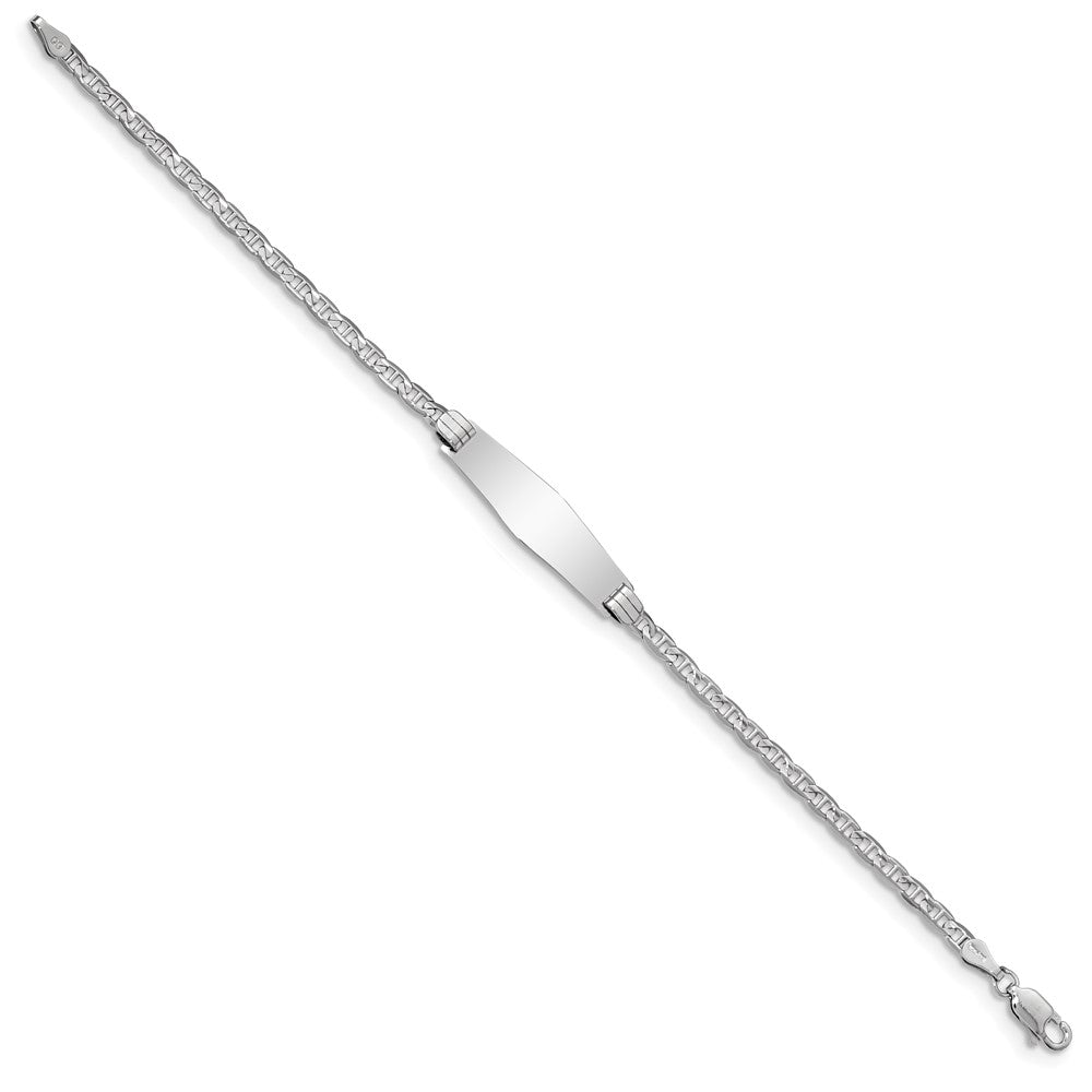14k White Gold Polished Semi-Solid Chain/Solid Plate Anchor Link Soft Diamond Shape 25.5x7.8mm Plate 8 inch ID Bracelet