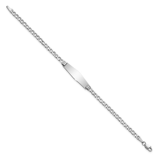 14k White Gold Polished Semi-Solid Chain/Solid Plate Cuban Link Soft Diamond Shape 25.5x7.5mm Plate 7 inch ID Bracelet