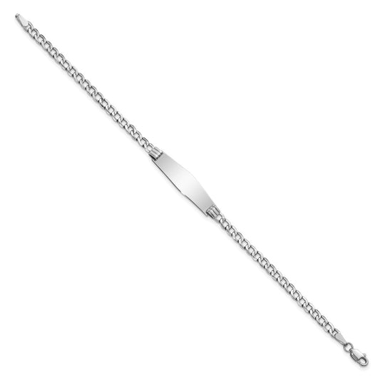 14k White Gold Polished Semi-Solid Chain/Solid Plate Cuban Link Soft Diamond Shape 25.5x7.5mm Plate 7 inch ID Bracelet