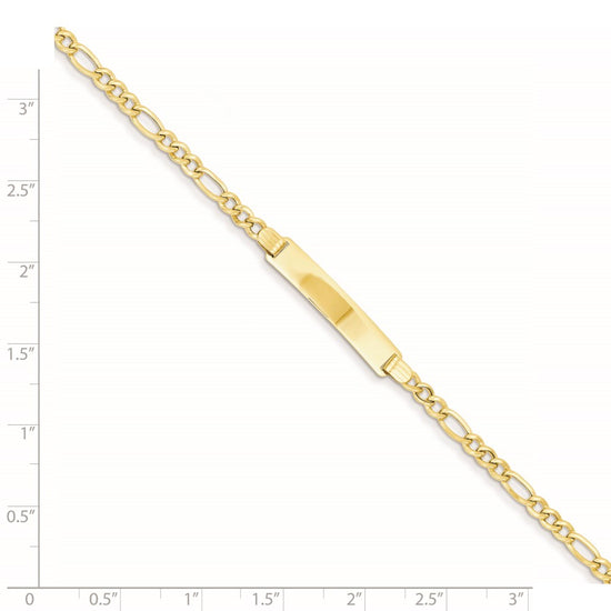 14k Polished Semi-Solid Chain/Solid Plate Figaro Link 25.5x5mm Plate 7 inch ID Bracelet