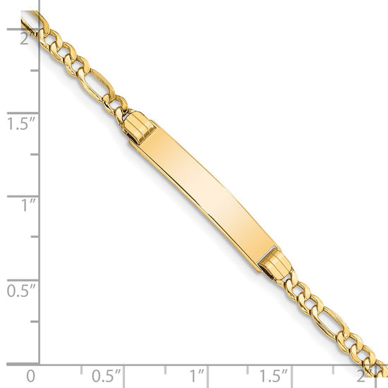 14k Polished Semi-Solid Chain/Solid Plate Figaro Link 25.5x5mm Plate 8 inch ID Bracelet