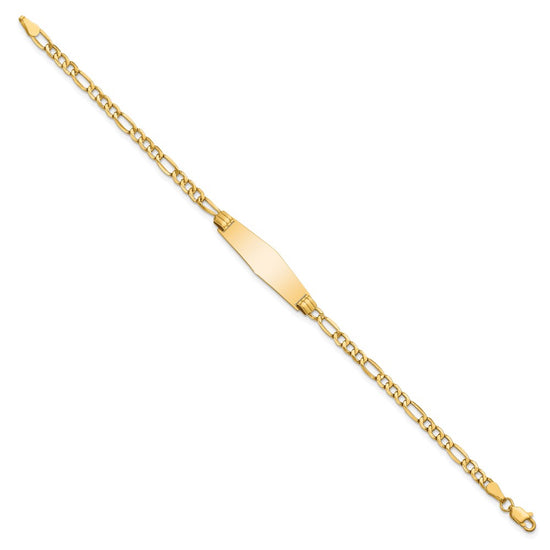 14k Polished Semi-Solid Chain/Solid Plate Figaro Link Soft Diamond Shape 25.5x7.5mm Plate 8 inch ID Bracelet