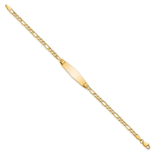 14k Polished Semi-Solid Chain/Solid Plate Figaro Link Soft Diamond Shape 25.5x7.5mm Plate 8 inch ID Bracelet