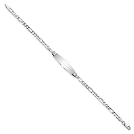 14k White Gold Polished Semi-Solid Chain/Solid Plate Figaro Link Soft Diamond Shape 25.5x7.8mm Plate 8 inch ID Bracelet