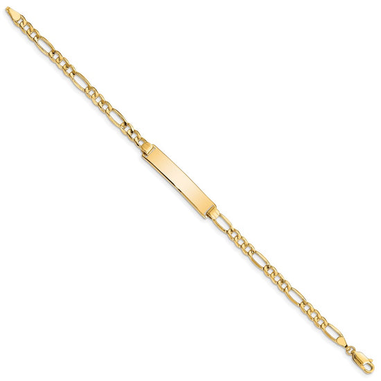 14k Polished Semi-Solid Chain/Solid Plate Figaro Link 33.5x6.5mm Plate 7 inch ID Bracelet