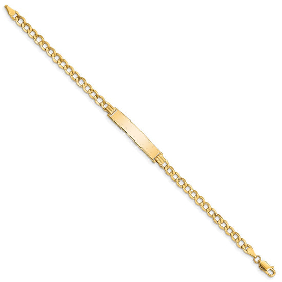 14k Polished Semi-Solid Chain/Solid Plate Curb Link 33x6.75mm Plate 7 inch ID Bracelet