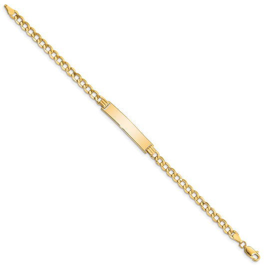 14k Polished Semi-Solid Chain/Solid Plate Curb Link 33x6.75mm Plate 7 inch ID Bracelet