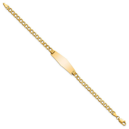 14k Polished Semi-solid Chain/Solid Plate Curb Link Soft Diamond Shape 28x9.5mm Plate 7 inch ID Bracelet