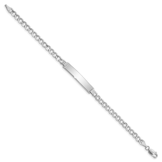 14k White Gold Polished Semi-Solid Chain/Solid Plate Curb Link 33x6.75mm Plate 8 inch ID Bracelet