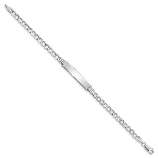 14k White Gold Polished Semi-Solid Chain/Solid Plate Curb Link 33x6.75mm Plate 8 inch ID Bracelet