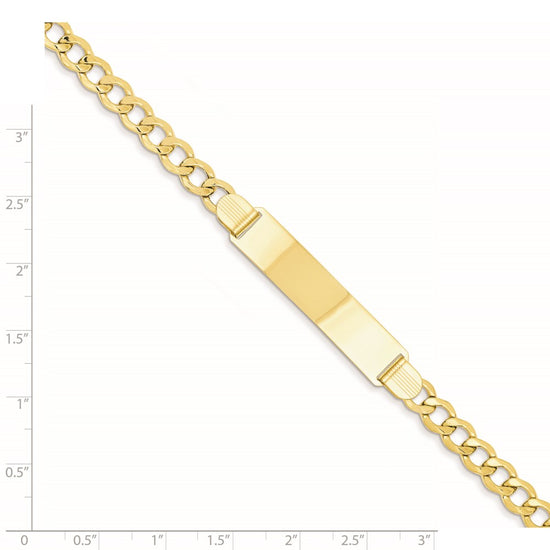 14k Polished Semi-Solid Chain/Solid Plate 5.9mm Curb Link 37.5x9mm Plate 7 inch ID Bracelet