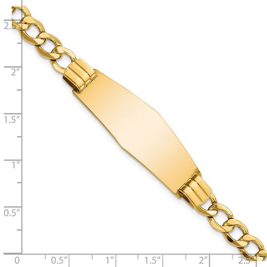 14k Polished Semi-Solid Chain/Solid Plate Curb Link Soft Diamond Shape 39x14mm Plate 7 inch ID Bracelet