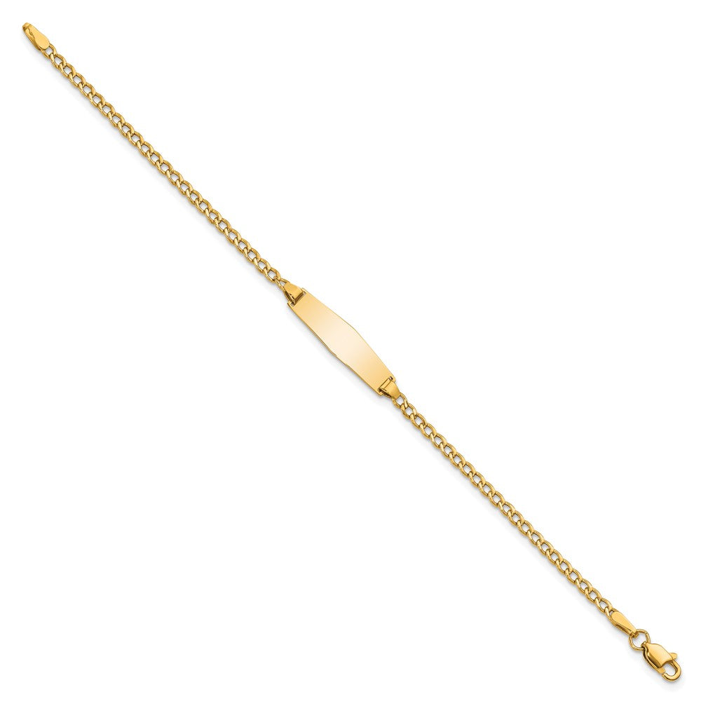 14k Polished Semi-Solid Chain/Solid Plate Cuban Link Soft Diamond Shape 19.5x5.5mm Plate 5.5 inch Baby/Child ID Bracelet