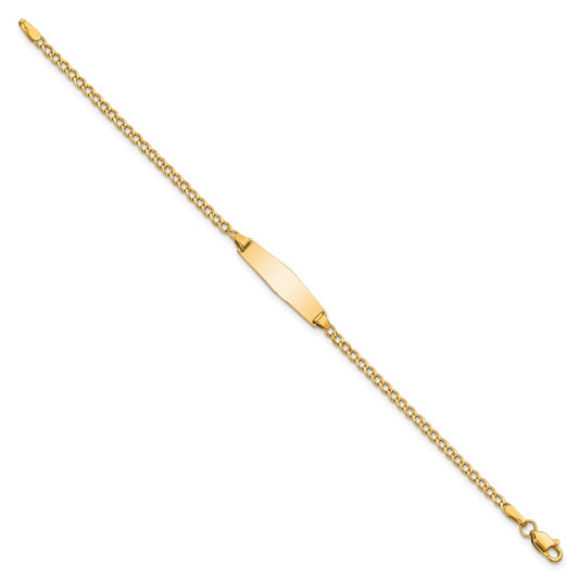 14k Polished Semi-Solid Chain/Solid Plate Cuban Link Soft Diamond Shape 19.5x5.5mm Plate 7 inch ID Bracelet