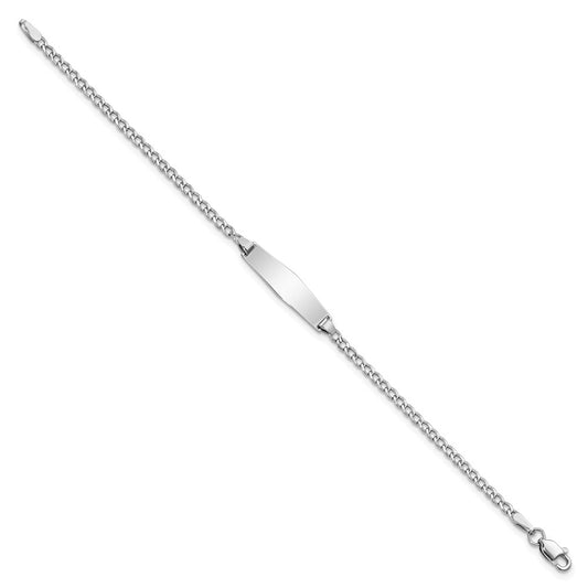 14k White Gold Polished Semi-Solid Chain/Solid Plate Cuban Link Soft Diamond Shape 20x5.5mm Plate 6 inch Baby/Child ID Bracelet