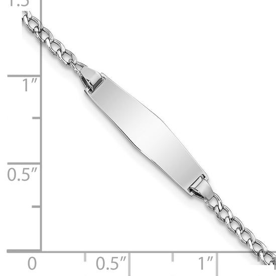 14k White Gold Polished Semi-Solid Chain/Solid Plate Cuban Link Soft Diamond Shape 20x5.5mm Plate 6 inch Baby/Child ID Bracelet
