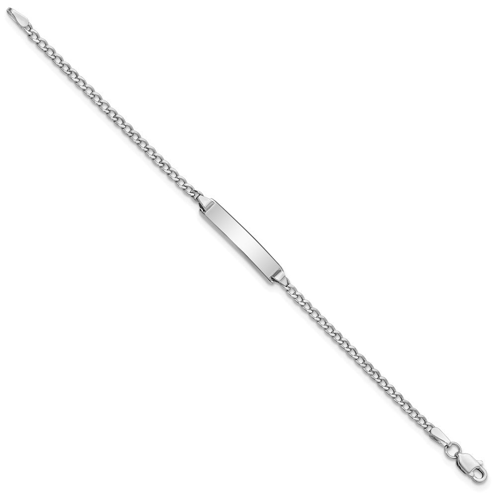14k White Gold Polished Semi-Solid Chain/Solid Plate Cuban Link 20x4.5mm Plate 5.5 inch Baby/Child ID Bracelet