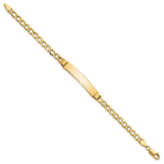 14k Polished Semi-Solid Chain/Solid Plate Cuban Link 35x7mm Plate 7 inch ID Bracelet
