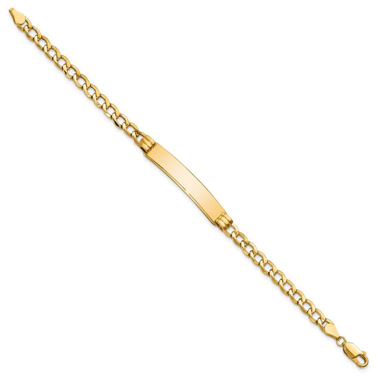 14k Polished Semi-Solid Chain/Solid Plate Cuban Link 35x7mm Plate 7 inch ID Bracelet