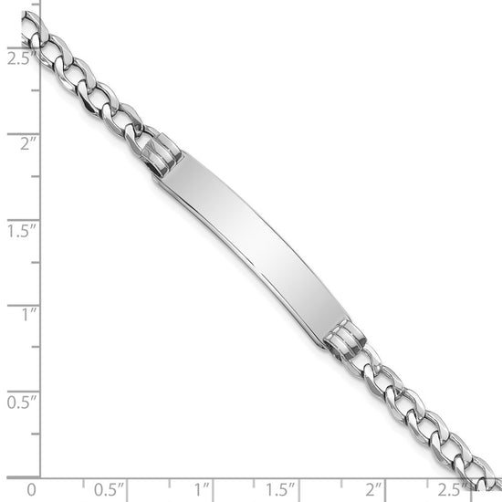 14k White Gold Polished Semi-Solid Chain/Solid Plate Cuban Link 35x7mm Plate 7 inch ID Bracelet