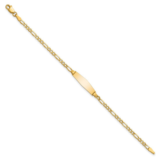 14k Polished Semi-Solid Chain/Solid Plate Figaro Link Soft Diamond Shape 19.5x5.5mm Plate 6 inch Baby/Child ID Bracelet
