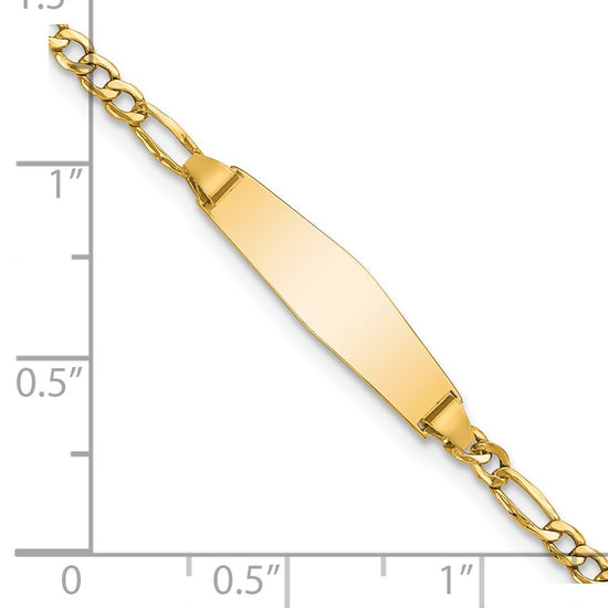 14k Polished Semi-Solid Chain/Solid Plate Figaro Link Soft Diamond Shape 19.5x5.5mm Plate 6 inch Baby/Child ID Bracelet