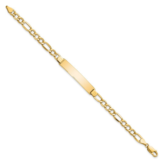 14k Polished Semi-Solid Chain/Solid Plate Figaro Link 34.5x7mm Plate 8 inch ID Bracelet