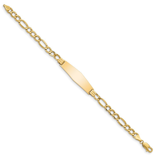 14k Polished Semi-Solid Chain/Solid Plate Figaro Link Soft Diamond Shape 34x10mm Plate 7 inch ID Bracelet