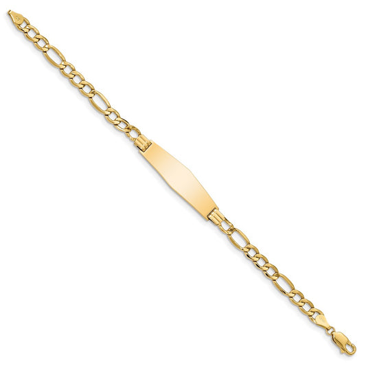 14k Polished Semi-Solid Chain/Solid Plate Figaro Link Soft Diamond Shape 34x10mm Plate 7 inch ID Bracelet