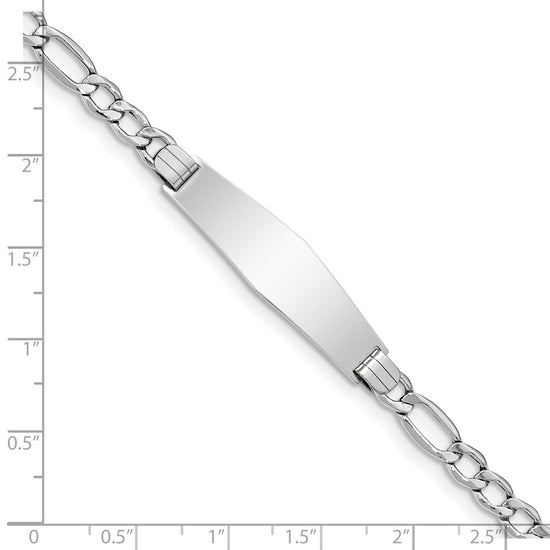 14K White Gold Polished Semi-Solid Chain/Solid Plate Figaro Link Soft Diamond Shape 34x10mm Plate 7 inch ID Bracelet
