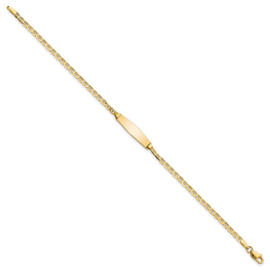14k Polished Semi-Solid Chain/Solid Plate Anchor Link Soft Diamond Shape 19.5x5.5mm Plate 5.5 inch Baby/Child ID Bracelet