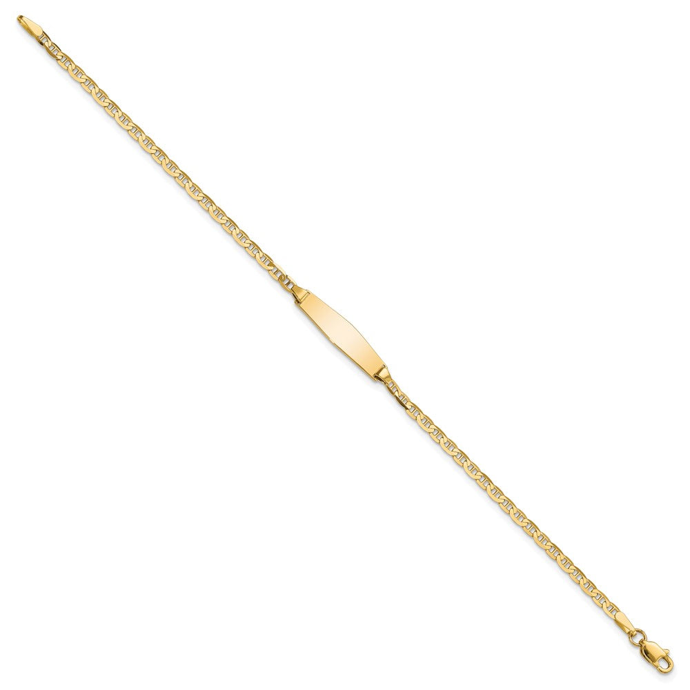 14k Polished Semi-Solid Chain/Solid Plate Anchor Link Soft Diamond Shape 19.5x5.5mm Plate 5.5 inch Baby/Child ID Bracelet