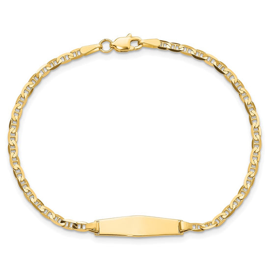 14k Polished Semi-Solid Chain/Solid Plate Anchor Link Soft Diamond Shape 19.5x5.5mm Plate 5.5 inch Baby/Child ID Bracelet