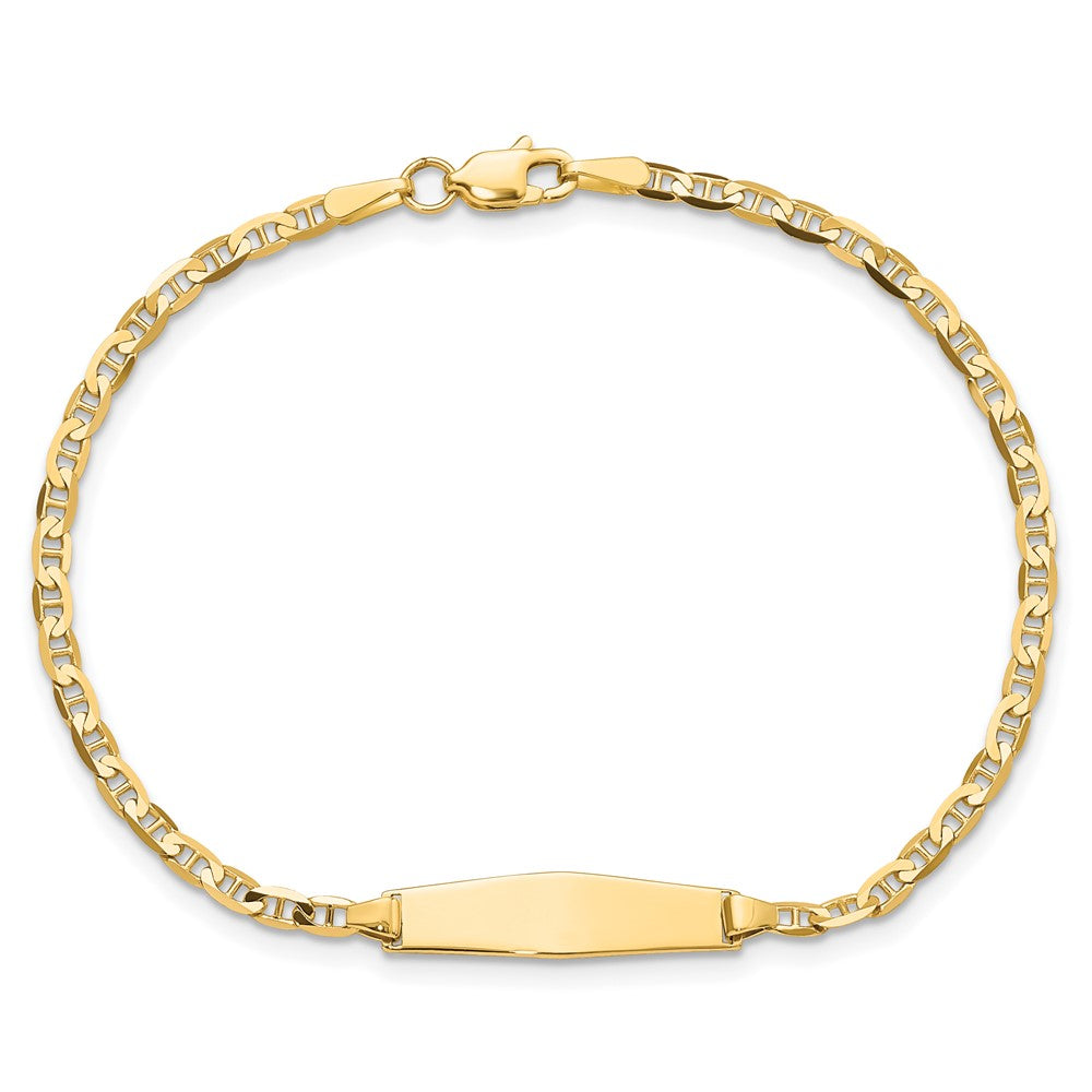 14k Polished Semi-Solid Chain/Solid Plate Anchor Link Soft Diamond Shape 19.5x5.5mm Plate 5.5 inch Baby/Child ID Bracelet