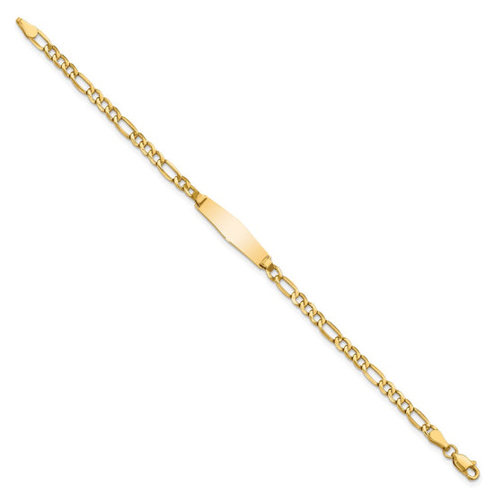 14k Polished Semi-Solid Chain/Solid Plate Figaro Link Soft Diamond Shape 19.5x5.5mm Plate 6 inch Baby/Child ID Bracelet
