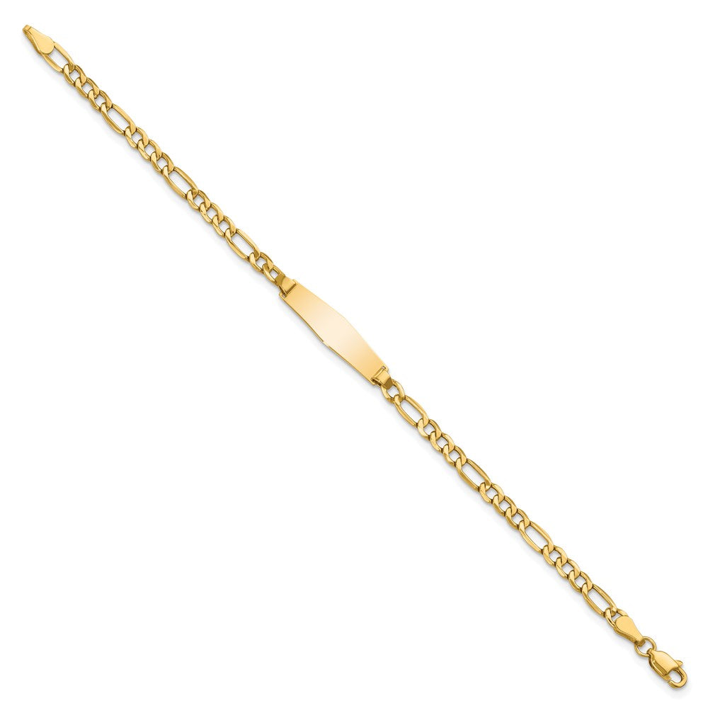 14k Polished Semi-Solid Chain/Solid Plate Figaro Link Soft Diamond Shape 19.5x5.5mm Plate 6 inch Baby/Child ID Bracelet