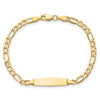 14k Polished Semi-Solid Chain/Solid Plate Figaro Link Soft Diamond Shape 19.5x5.5mm Plate 6 inch Baby/Child ID Bracelet