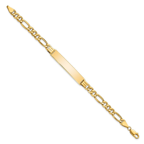 14k Polished Semi-Solid Chain/Solid Plate Figaro Link 39x8mm Plate 7 inch ID Bracelet