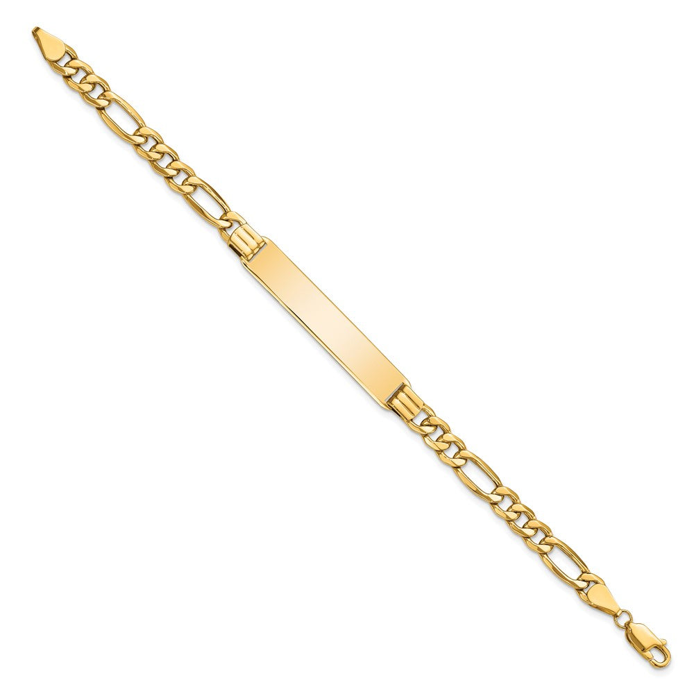14k Polished Semi-Solid Chain/Solid Plate Figaro Link 39x8mm Plate 7 inch ID Bracelet
