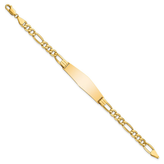 14k Polished Semi-Solid Chain/Solid Plate Figaro Link Soft Diamond Shape 38x11mm Plate 8 inch ID Bracelet
