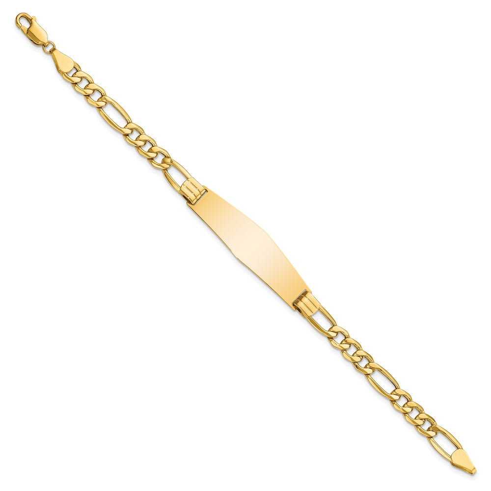 14k Polished Semi-Solid Chain/Solid Plate Figaro Link Soft Diamond Shape 38x11mm Plate 8 inch ID Bracelet
