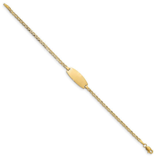 14k Polished Semi-Solid Chain/Solid Plate Anchor Link Oval 18.5x8.5mm Plate 6 inch Baby/Child ID Bracelet