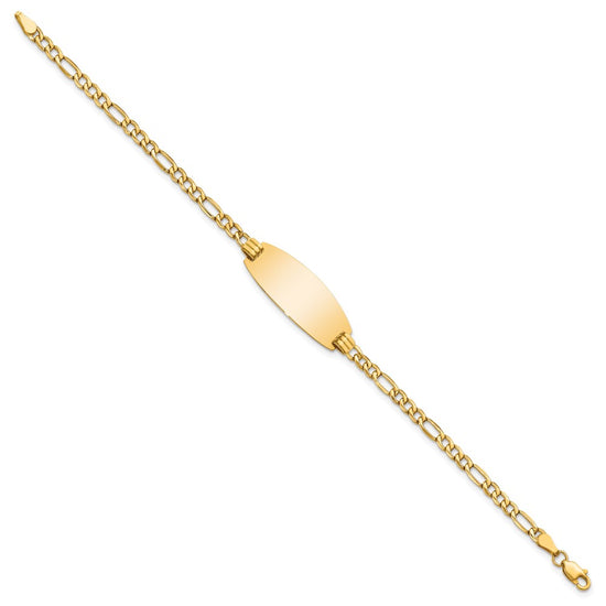 14k Polished Semi-Solid Chain/Solid Plate Figaro Link Oval 25x11.2mm Plate 7 inch ID Bracelet