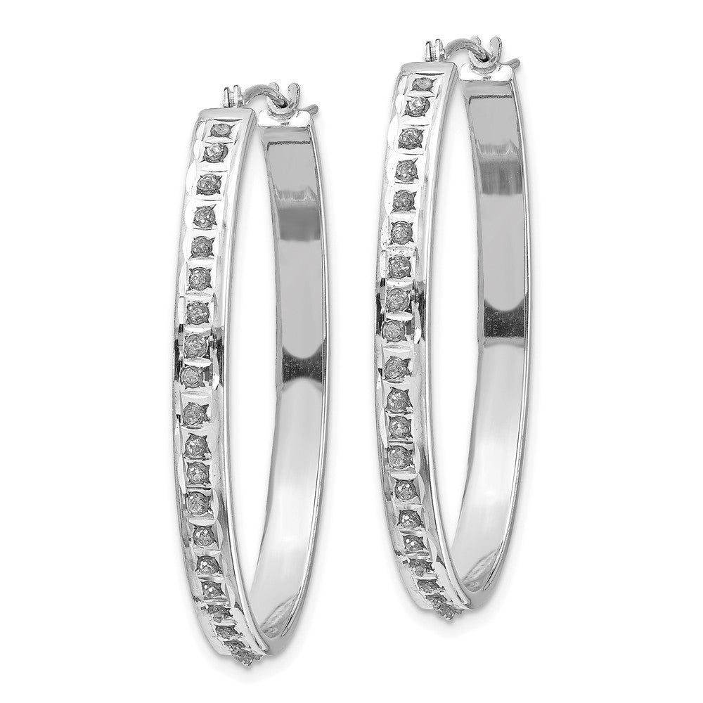 14k White Gold Diamond Fascination Diamond Dust/Accent 4x37mm Oval Hoop Earrings